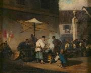 George Chinnery Street Scene, Macao, with Pigs oil
